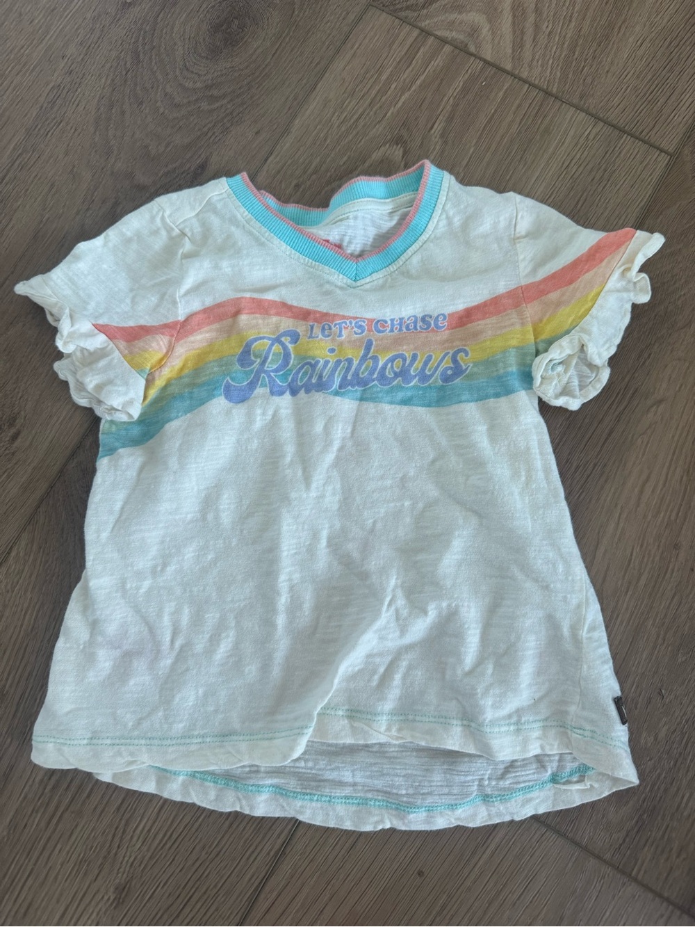 Matilda Jane 'Let's Chase Rainbows' White Tee with Pastel Rainbow Stripes Size 4